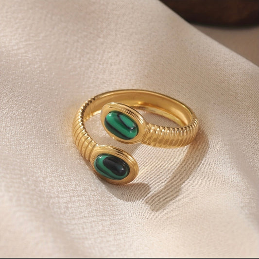 Bague Serpenta Émeraude en Acier Inoxydable